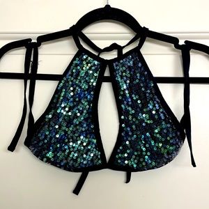 iHeartRaves Holographic Sequin Keyhole Top